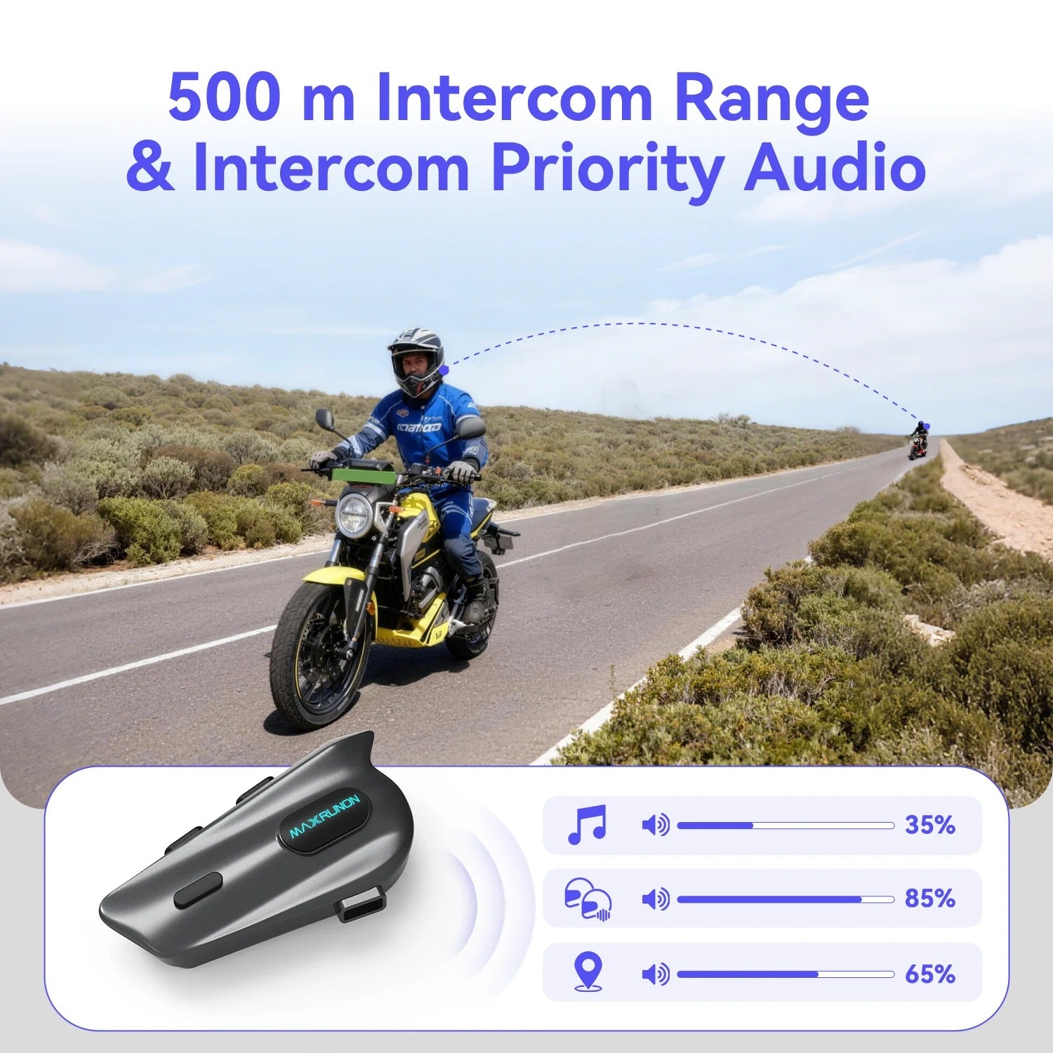 MaxRunon 2Y – Intercomunicador Bluetooth para Casco de Moto